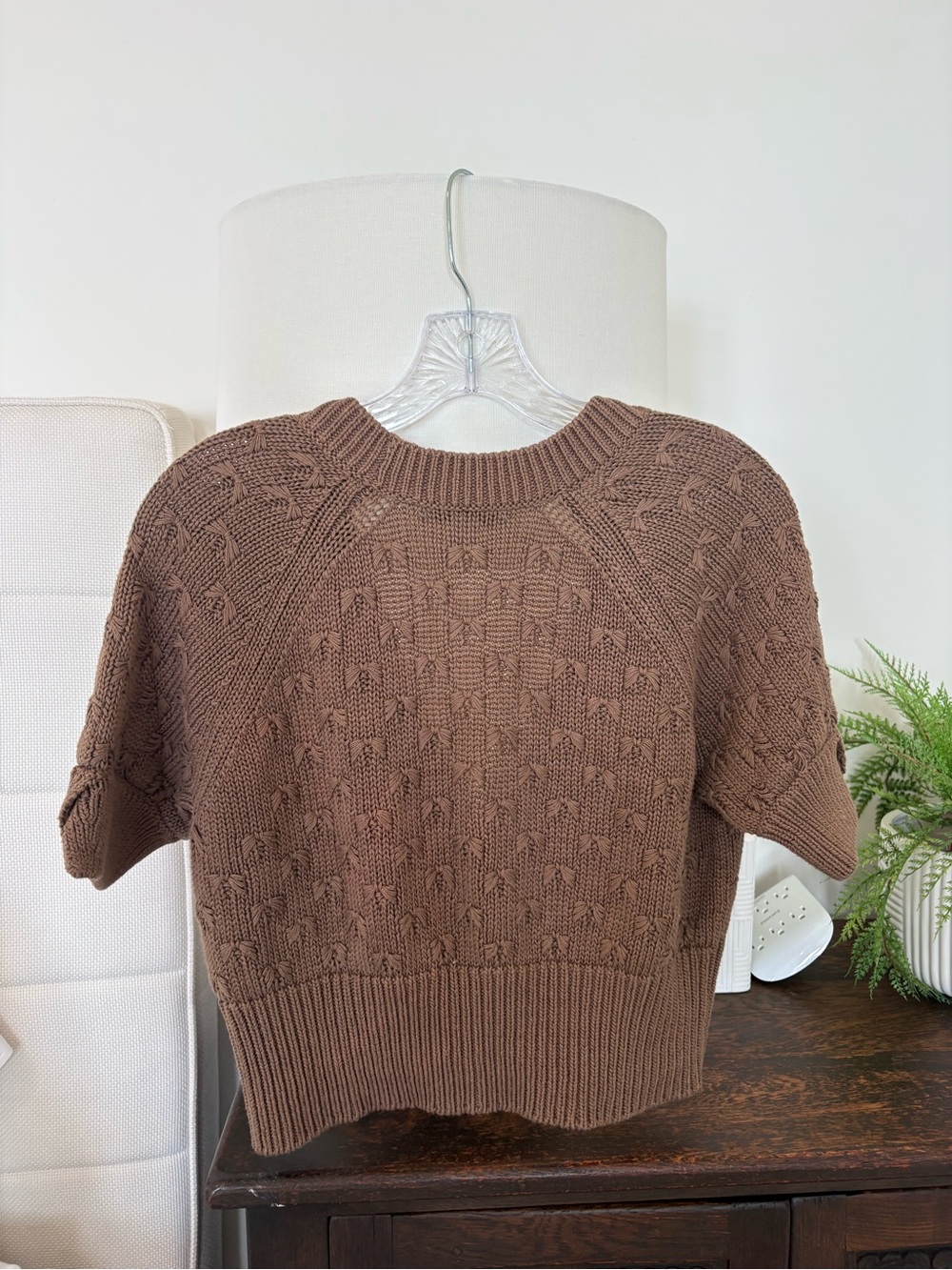 Banana Republic Brown Short-Sleeve Cable Knit Cardigan 100% Cotton Size M - Picture 2 of 5